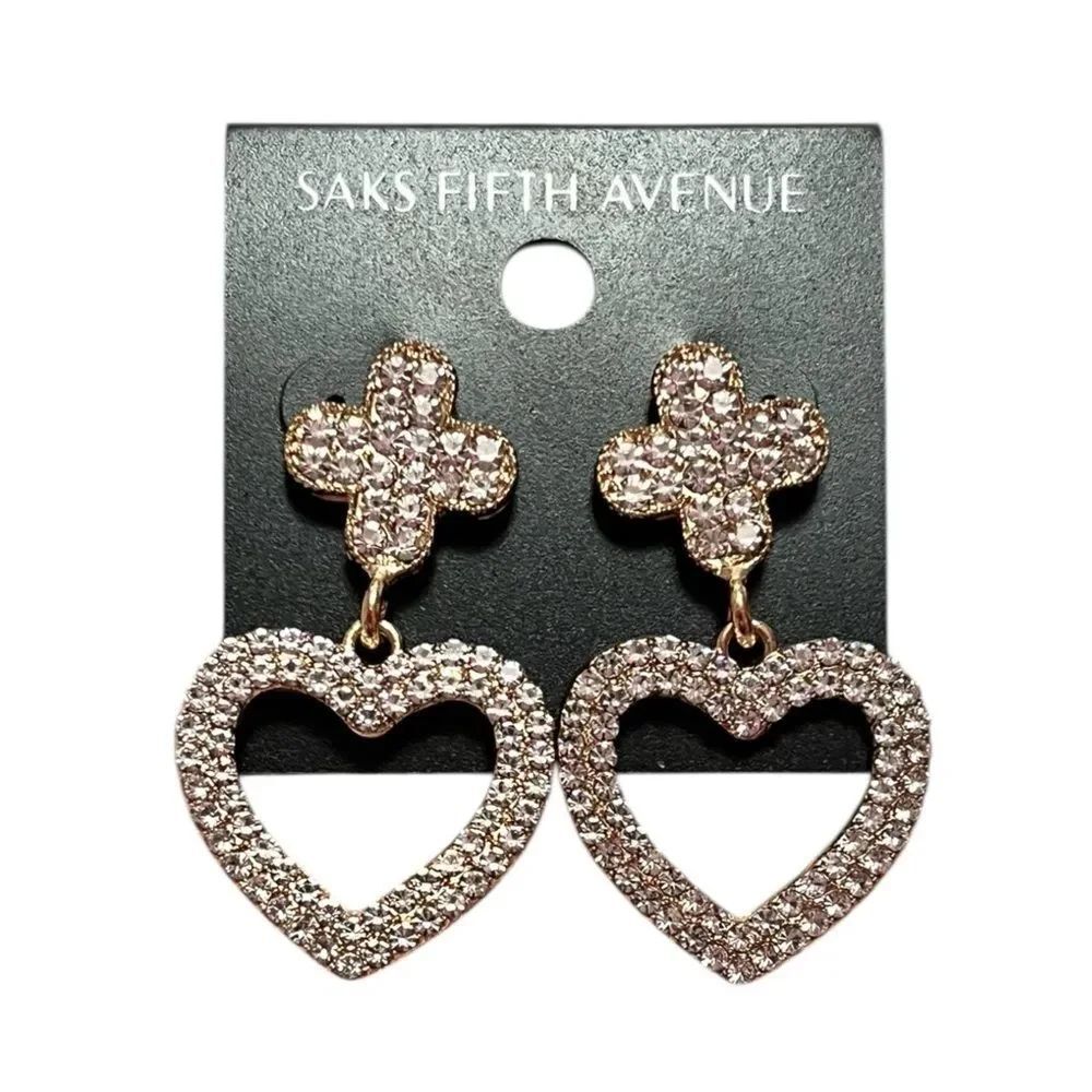 Saks Fifth Avenue Clear Crystal Clover & Heart Drop Earrings